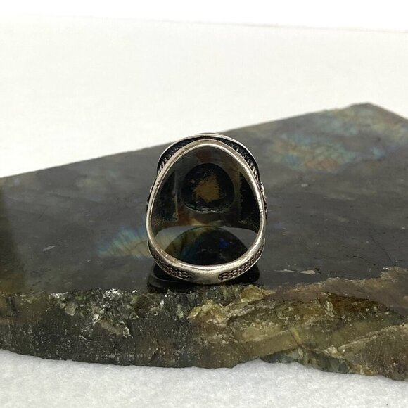 Sterling Silver 925 Green Chalcedony Turkish Ottoman Tughra Unisex Ring Sz 9.25 - Picture 6 of 16